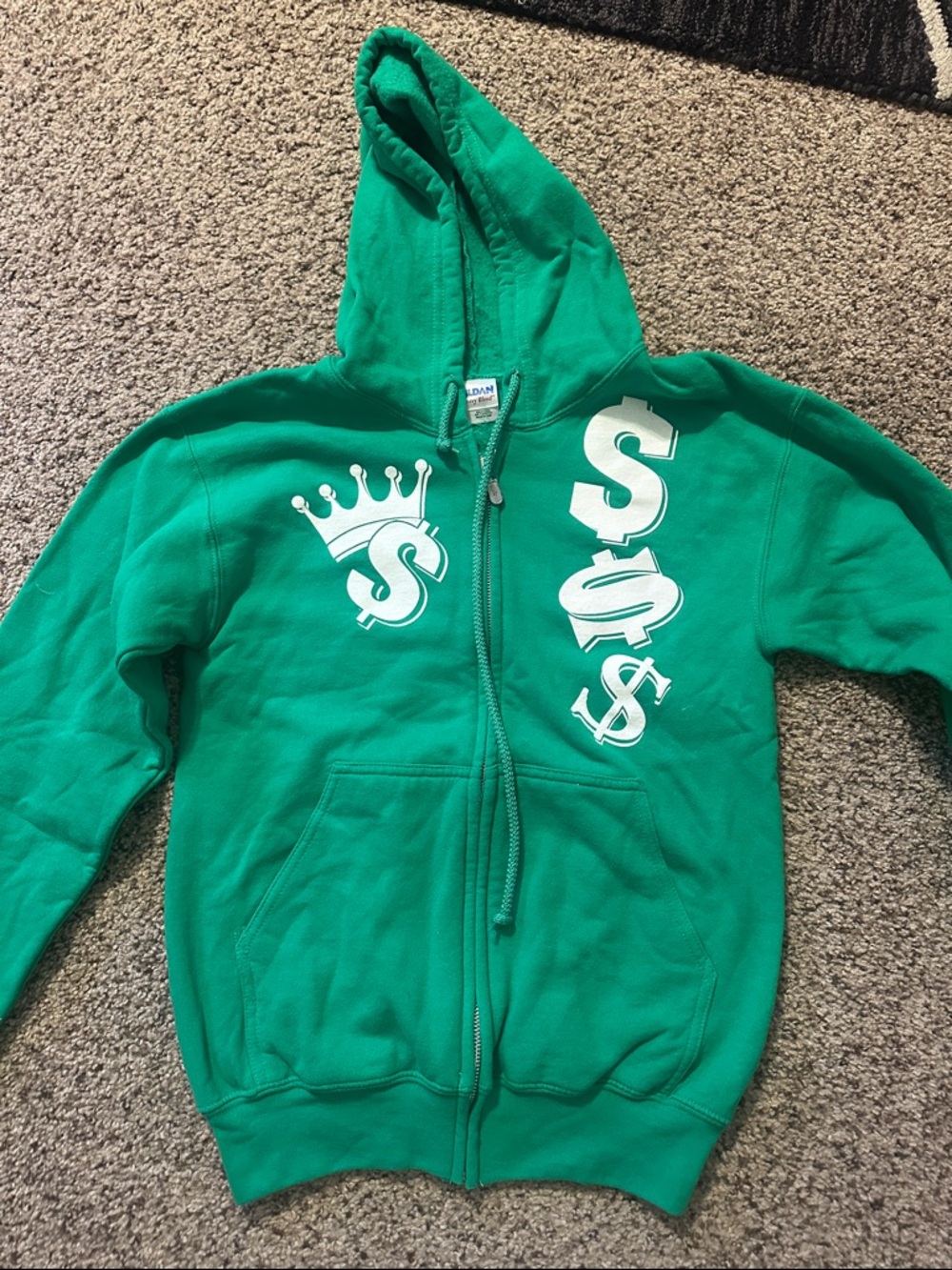 Green Zip-Up Hoodie with Dollar Sign Graphics